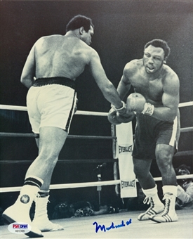Muhammad Ali Autographed 8 x 10 Black & White Photograph of Ali vs Frazier (PSA/DNA)